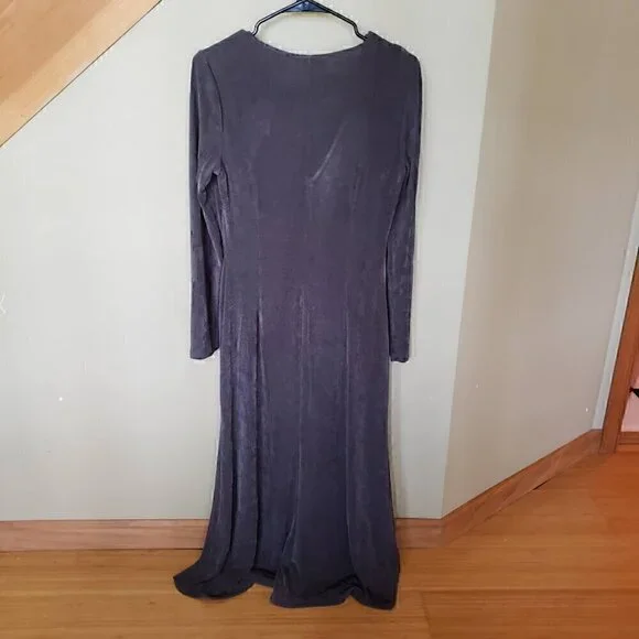 NWT Calvin Klein V-Neck Midi Dress in Gray with Sheen - Picture 7 of 9